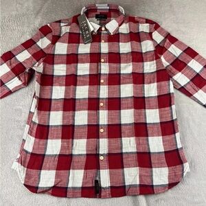 Jachs mens long sleeve red plaid button up shirt size medium